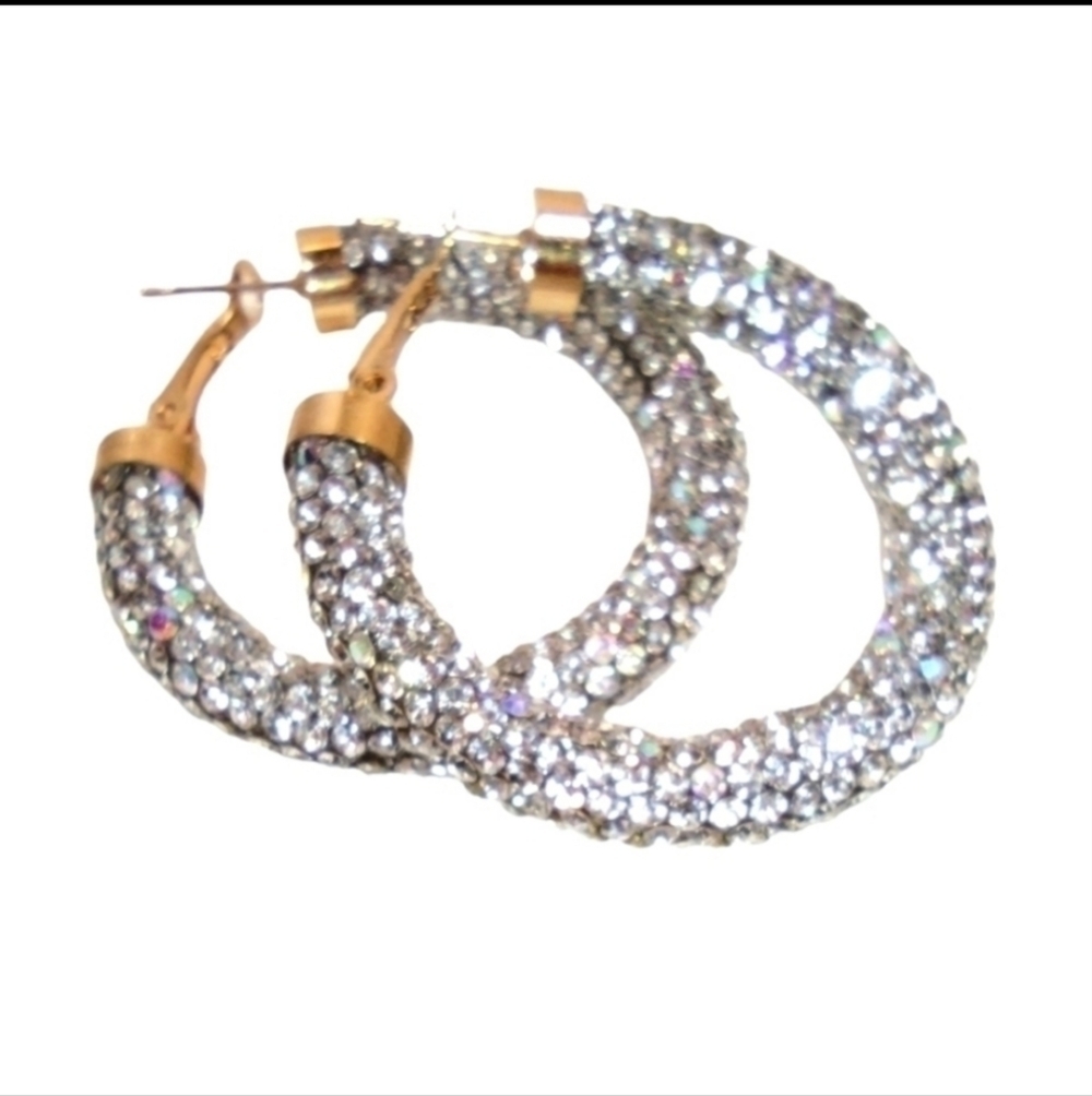 Crystal Iridescent Hoop Earrings NWOT